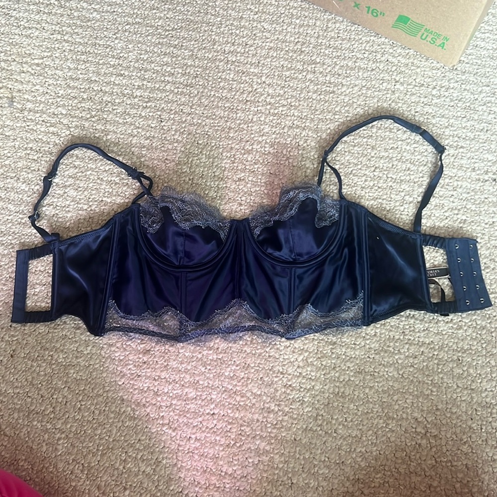 Victoria’s Secret Navy Midnight Blue Lace Corset Bra Top 32D